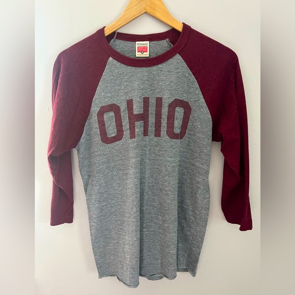 HOMAGE Other - HOMAGE - OHIO Raglan 3/4 Sleeve Tee in Grey/Maroon - Medium